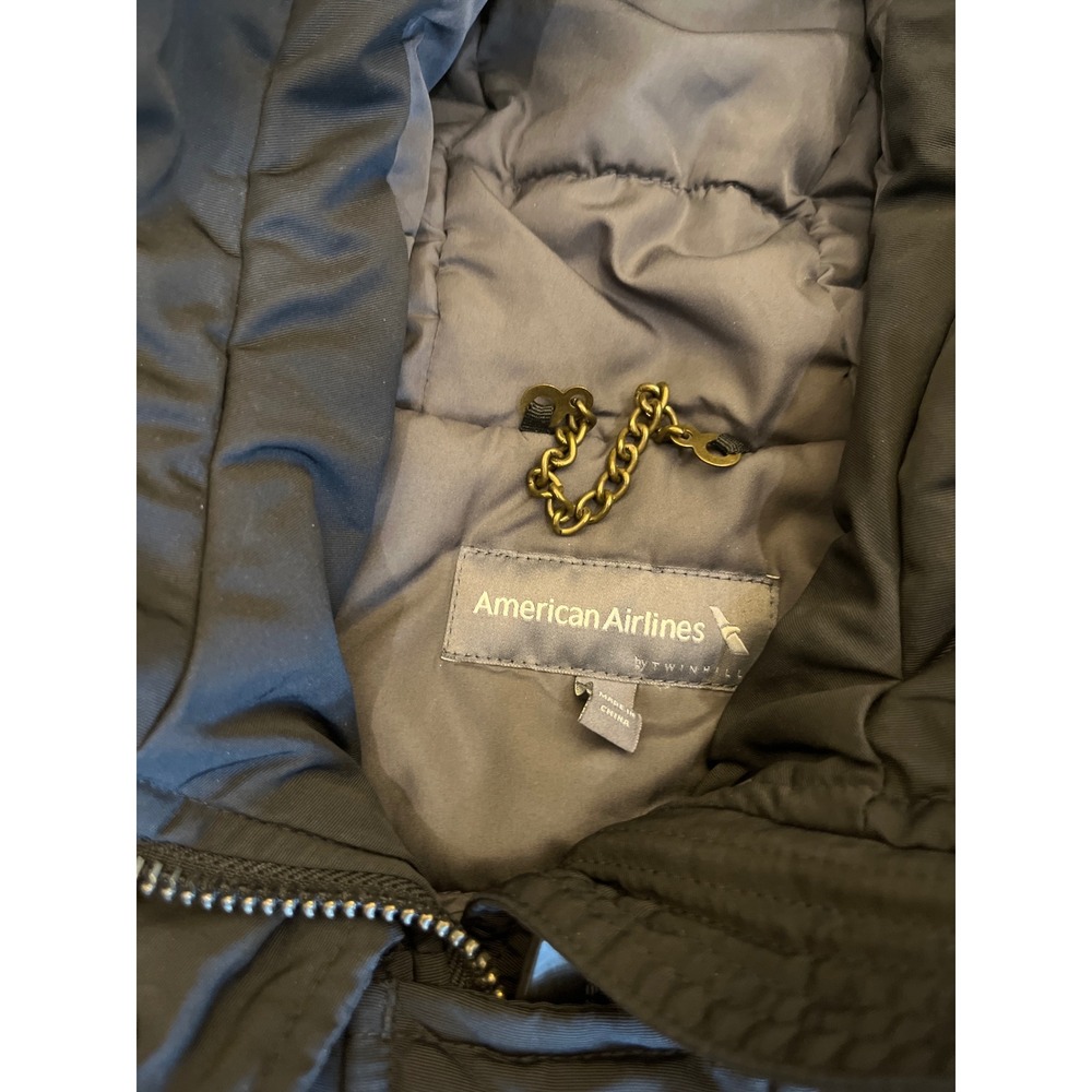 American Airlines Twinhill Black Hooded Quilted Parka Jacket Uniform‎ Womens Med